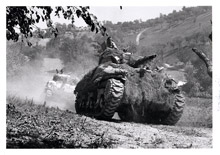 Tanks of the lst Canadian Armoured Division find rough going during their advance towards the Gothic Line. (Calcinelli and Saltara) - August 26th, 1944